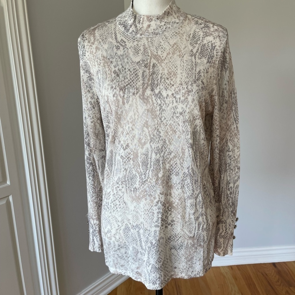 Chicos Python Print Zippered Back Mock Neck Nwot … - image 1